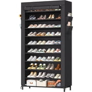 Simple Trending Tall Shoe Rack Organizer Holds 40 Pairs, 10 Tier Large Capacity Shoe Cabinet Storage with Cover for Closet, Black