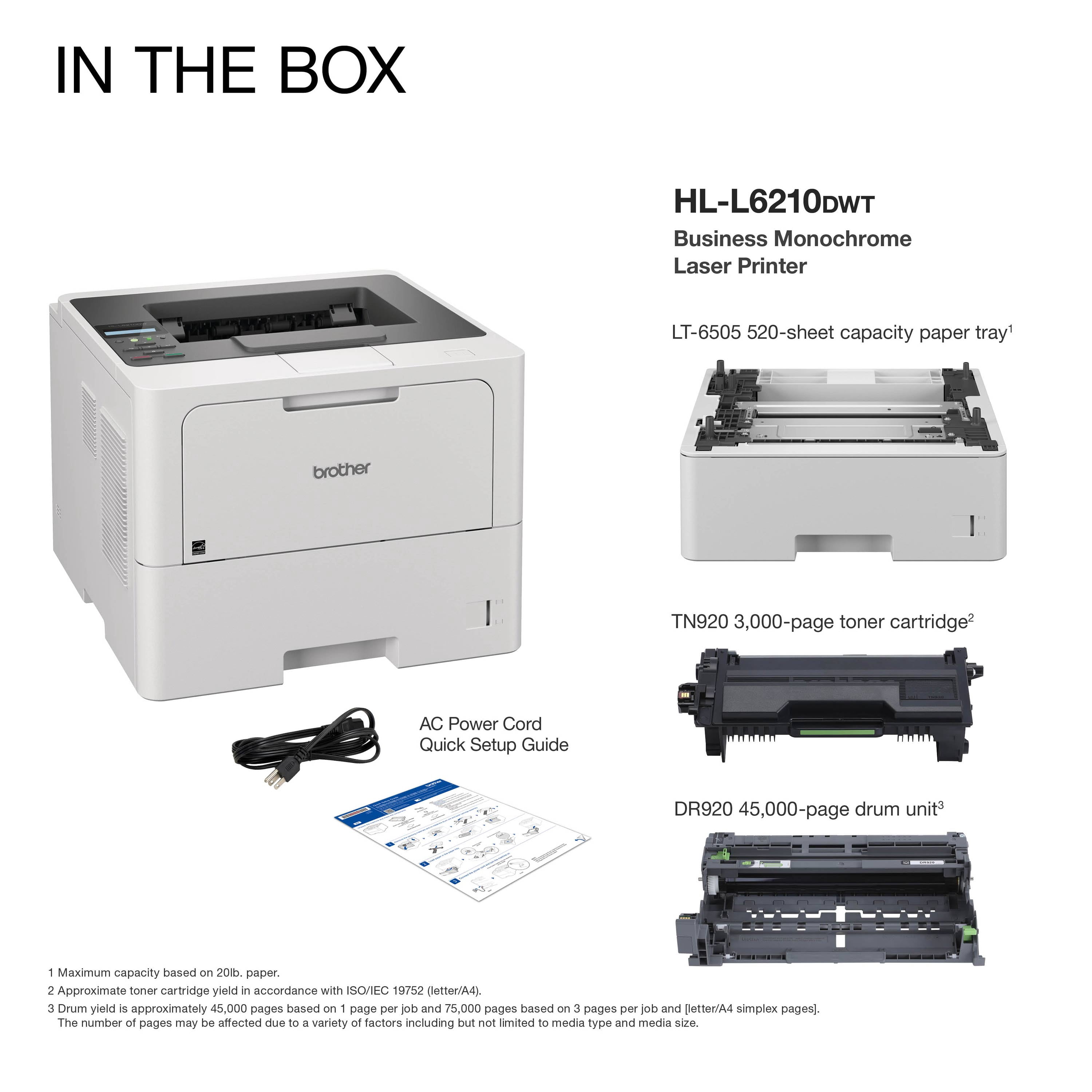 Brother HL-L6210DWT Business Monochrome Laser Printer with Dual Paper Trays, Wireless Networking, and Duplex Printing