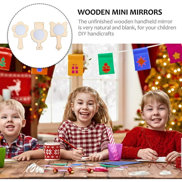 Miroir en bois bricolage, 15pcs miroir de poche inachevé en bois artisanat  peinture princesse miroir jouet pour enfants (style aléatoire) 
