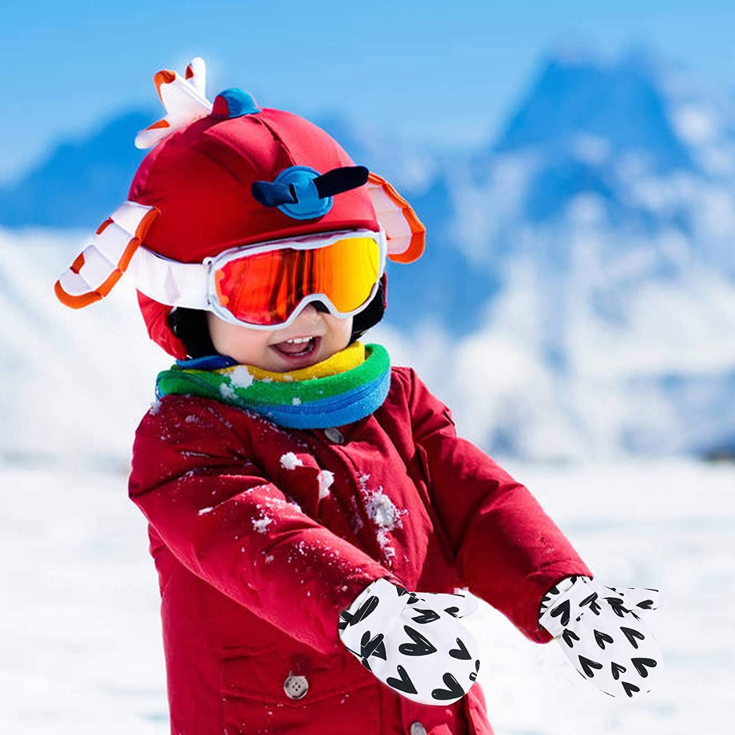 Zando Toddler Kids Ski Gloves for Kids Snow Gloves Waterproof Warm Toddler Mittens for Winter Outdoor Sports Pink Rainbow Seahorse S