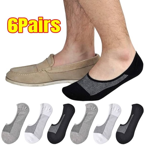 6 Pairs Genuine Mens No Show Socks, Loafer Sneakers Low Cut Cotton Socks With Non Slip Grips