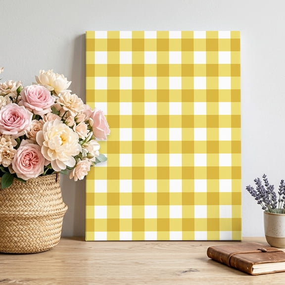 Canvas Wall Art, Yellow Gradient Framed Canvas Prints for Bedroom Living Room, Farm Plaid Buffalo Checkered Gingham Gallery Wrapped Wall Decor for Home Office, Gifts, 12"x18" Ship Next Day
