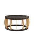 thumbnail image 4 of 35.43"Vintage Rattan Solid Wood Round Coffee Table, Curved Legs Boho Accent Table for Dining Room, Kitchen And Living Room,Black Brown, 4 of 9