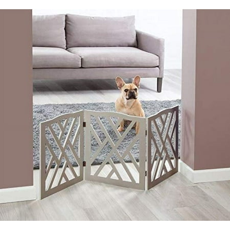 Indoor/Outdoor Solid Wood Crisscross Freestanding Foldable Adjustable 3-Section Pet Gate