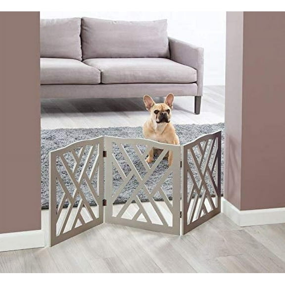 Indoor/Outdoor Solid Wood Crisscross Freestanding Foldable Adjustable 3-Section Pet Gate