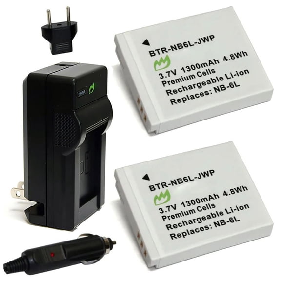 Replacement for CAS NP-6L Battery (2-Pack, 1300mAh) and Charger with Car Adapter