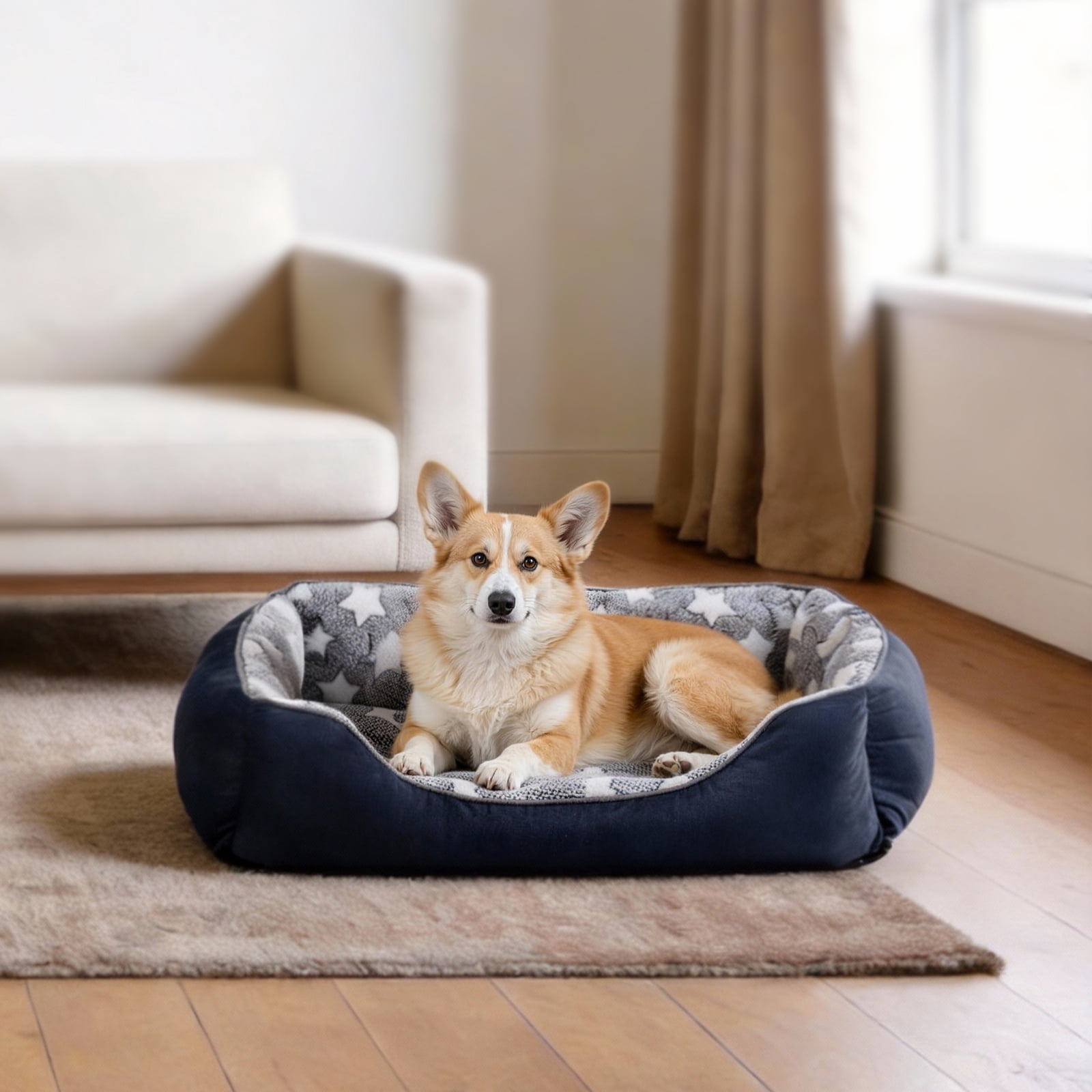 Washable Dog Beds for Small to Medium Dogs, Rectangle Pet Beds with Anti Slip Bottom, Cat Beds for Indoor Cats, Gray, 25"×21"×8"