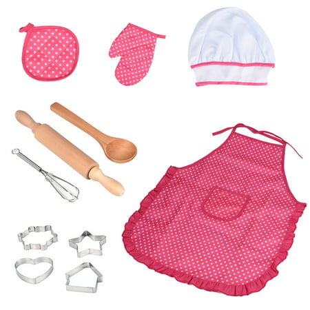 Smart Novelty Kids Pink Cooking And Baking Set - 11pcs Kitchen Costume Role Play Kits, Apron, Hat For Kids