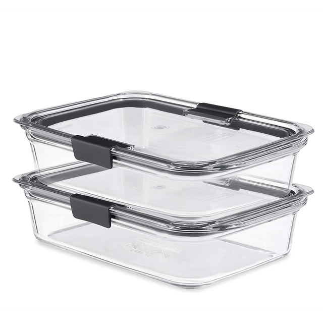 2118315 Brilliance Glass Storage 8-Cup Food Containers with Lids, 2-Pack (4 Pieces Total), BPA Free and Leak Proof, Large, Clear