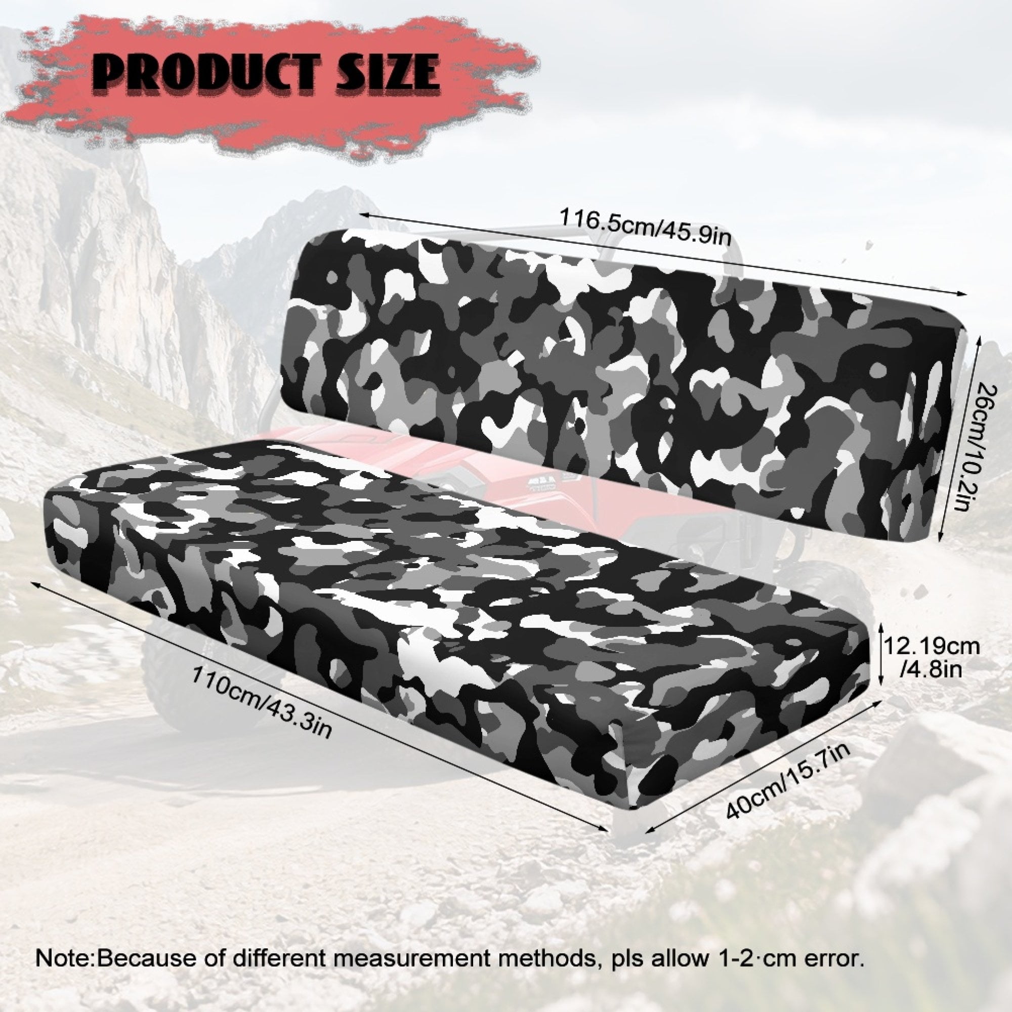 ZIATUBLES 2-Pack Waterproof UTV Seat Covers, Black Gary Camo Replacement Bench Seat Protectors Compatible with Kawasaki Mule 3000 3010, Wear-Resistant Polyester UTV Seat Decor Covers