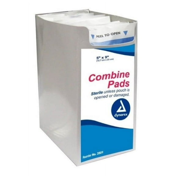 5" x 9" Dynarex Brand Combine Dressing Pads Sterile 100 Pads MS45900