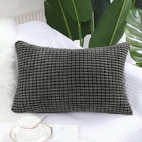 PiccoCasa Soft Corduroy Striped Velvet Decorative Throw Pillow Cusion Cover Dark Grey 12" x 18"