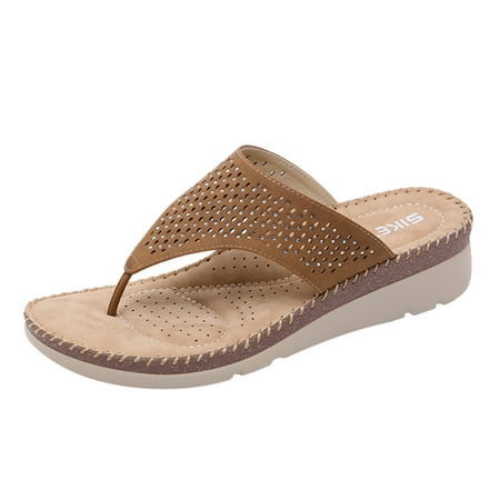 

Wmkox8yii Sandals Women Beach Casual Comfortable Shoes Slippers Shiny Rhinestones Mid Heel Wedges Flip-flops