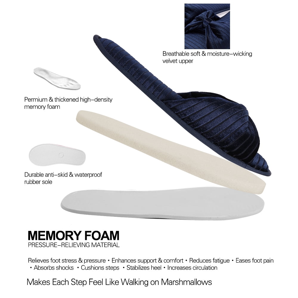 Women’s Open Toe Indoor Slide Slippers with Memory Foam, Soft House Shoes with Bow