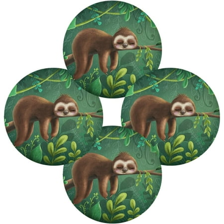 

SKYSONIC Sloth Round Placemats for Dining Table Non-Slip Heat-Resistant Polyester Table Mats Set of 4 Washable Table Mats for Kitchen Dining Table Decoration