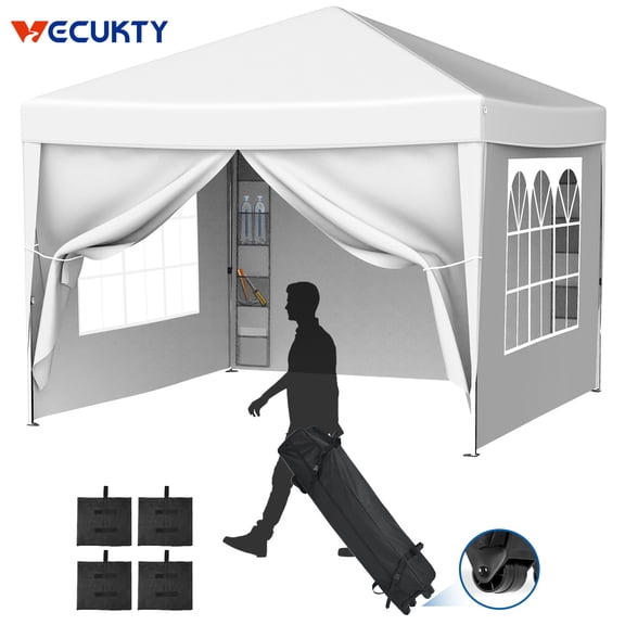 VECUKTY 10 x 10ft Pop up Canopy Tent with Sidewalls, Wheeled Bag, Shelter for Outdoor Shade,Turquoise