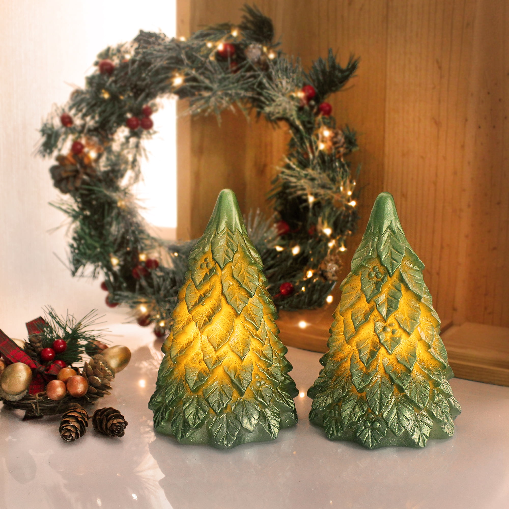 Hometrends Christmas Tree LED Pillar Candle Set with Remote Control