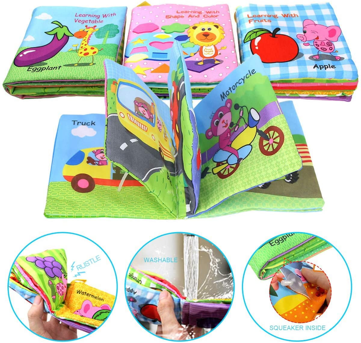 Baby Soft 3D Animal Cloth Books Rustle Sound Toy Infant Color Shape Educational 