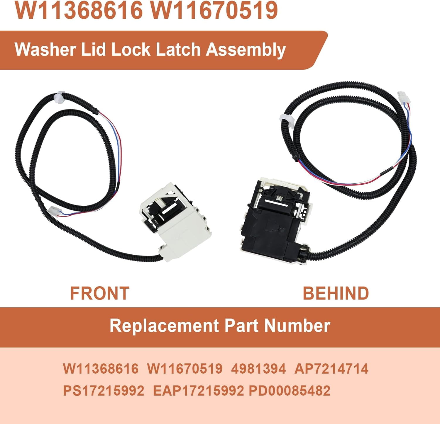 W11368616 W11670519 Washer Lid Lock Latch Assembly Compatible with Whirlpool & Maytag Washing Machine Lid Lock Switch MVW4505MW0 MVW5430MW1 MVW5430PBK0 MVW5435PW0, Replaces AP7214714, PS17215992