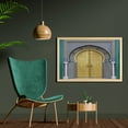 thumbnail image 2 of Moroccan Wall Art with Frame, Antique Doors Morocco Yellow Doorknob Ornamental Carved Intricate, Printed Fabric Poster for Bathroom Living Room, 35" x 23", Yellow Teal Blue, by Ambesonne, 2 of 2