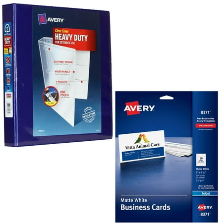 Perforated Business Cards (Avery Heavy-Duty View Binder with 2; One Touch EZD Ring 79802, Navy Blue and Avery 8371 Perforated Inkjet Business Card)