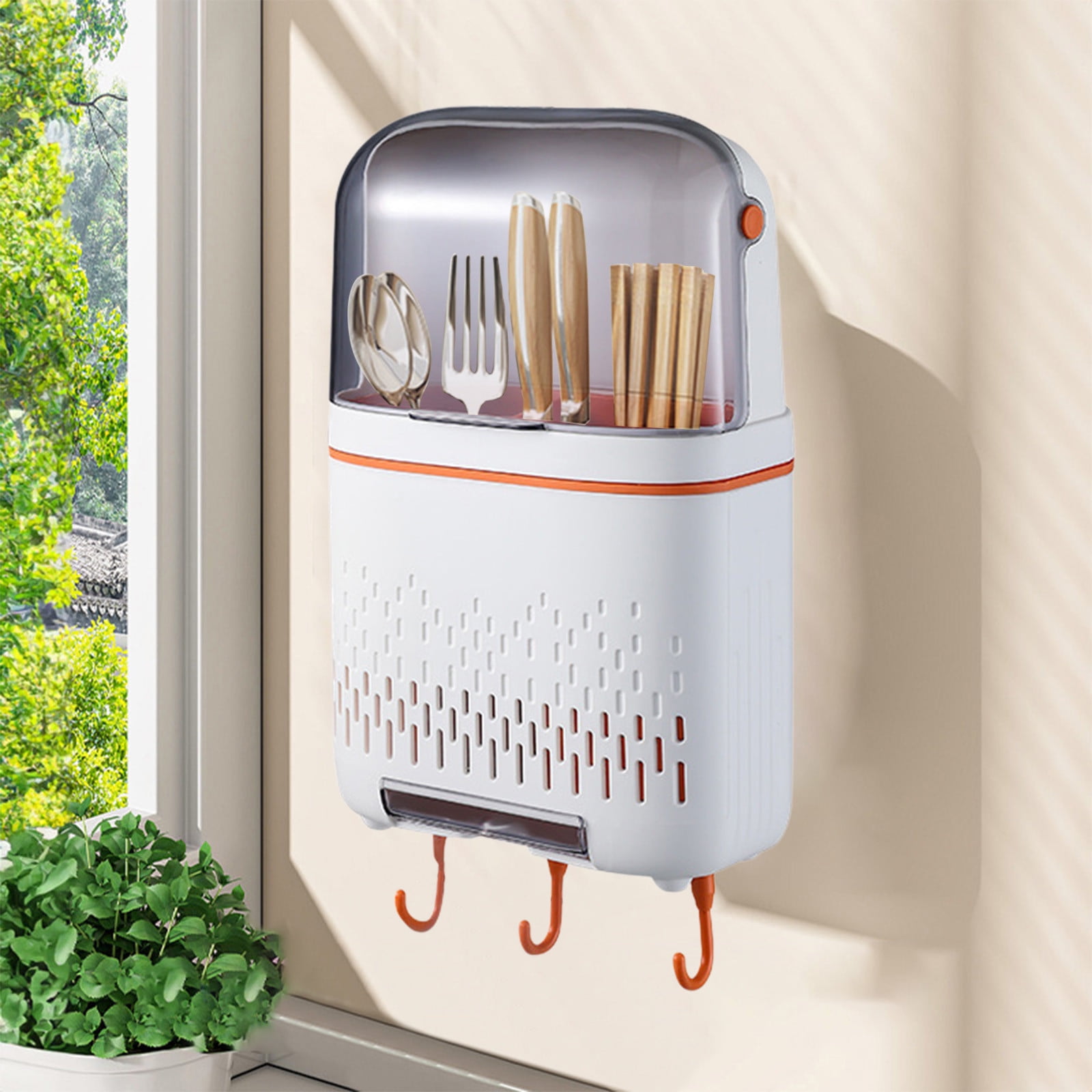 Dvumao Kitchen Organization, Punch Free Wall Mounted Chopstick Cage with Lid Tableware Airing Storage Basket Kitchen Hanging Rack Suitable for Kitchen Restaurant Storage, Mom Gifts