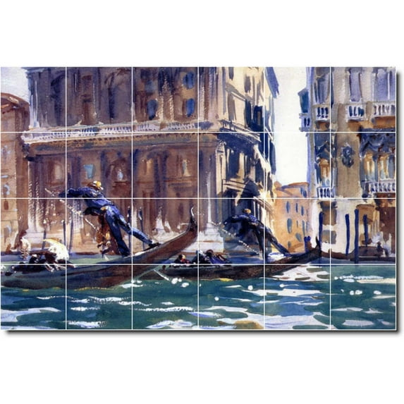 Ceramic Tile Mural-John Sargent City Wall Tile Mural 22. 36" w x 24" h using (24) 6 x 6 ceramic tiles