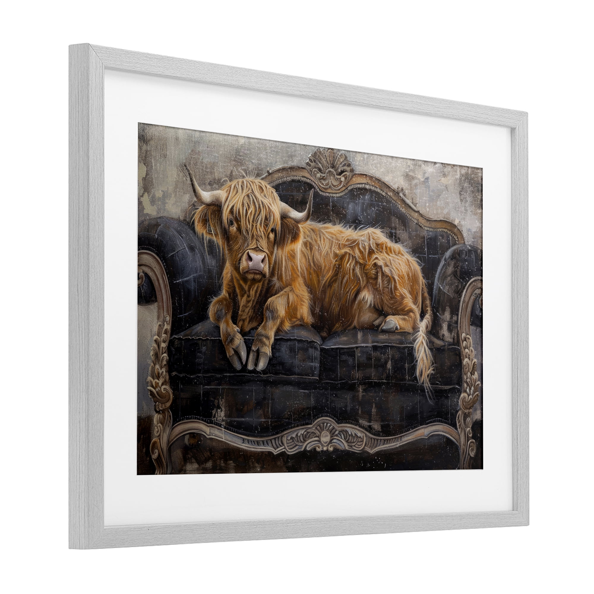 Stupell Industries Cozy Couch Highland Cow Gray Framed Print Under Glass, design by Tina LeCour