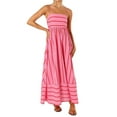 thumbnail image 2 of Robe Maxi à Rayures pour Femme, Dos Smocké, Bretelles Spaghetti, Découpes, Fluide, Évasée, Longue, Rouge Melon D\'eau, L, 2 of 8