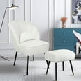 thumbnail image 2 of Hofitlead Cream White Velvet Accent Chair with Ottoman,Dinning Upholstered Chair for Living Room,Vanity Chair With Footstool, 2 of 8