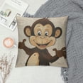 thumbnail image 2 of Throw Pillow Covers Cute Brown Monkey Square Cotton Linen Sofa Pillow Covers Cute Brown Monkey Waving Its Hands with A Smiling Face Cushion Cases for Home Couch Bed Decor, 2 of 5