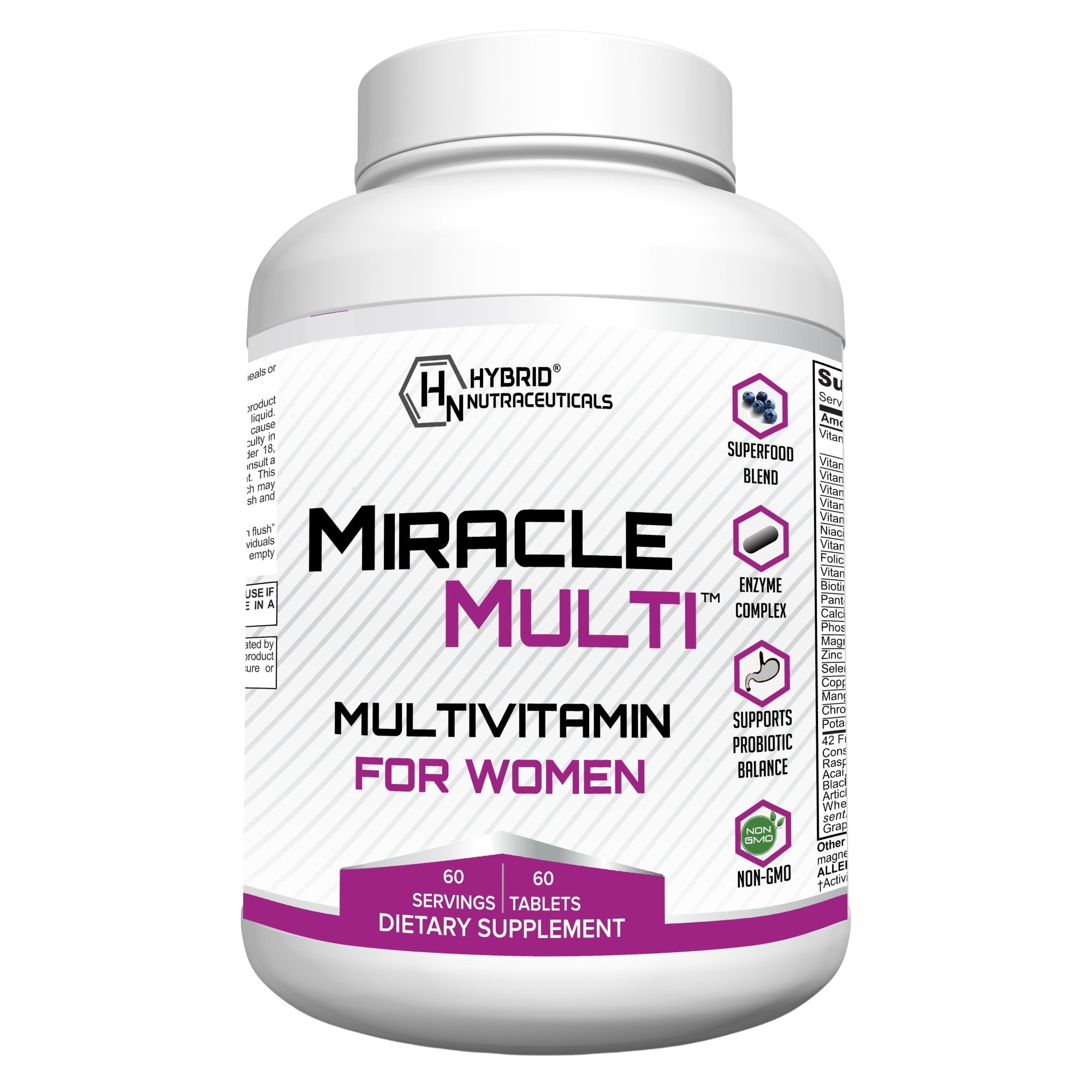 MiracleMulti Multivitamin for Women - Daily Vitamin A C D3 E B12 with Probiotics, Biotin, Folic Acid + 42 Fruit & Vegetable Blend, Immune Support, Heart Health - 60 Tablets