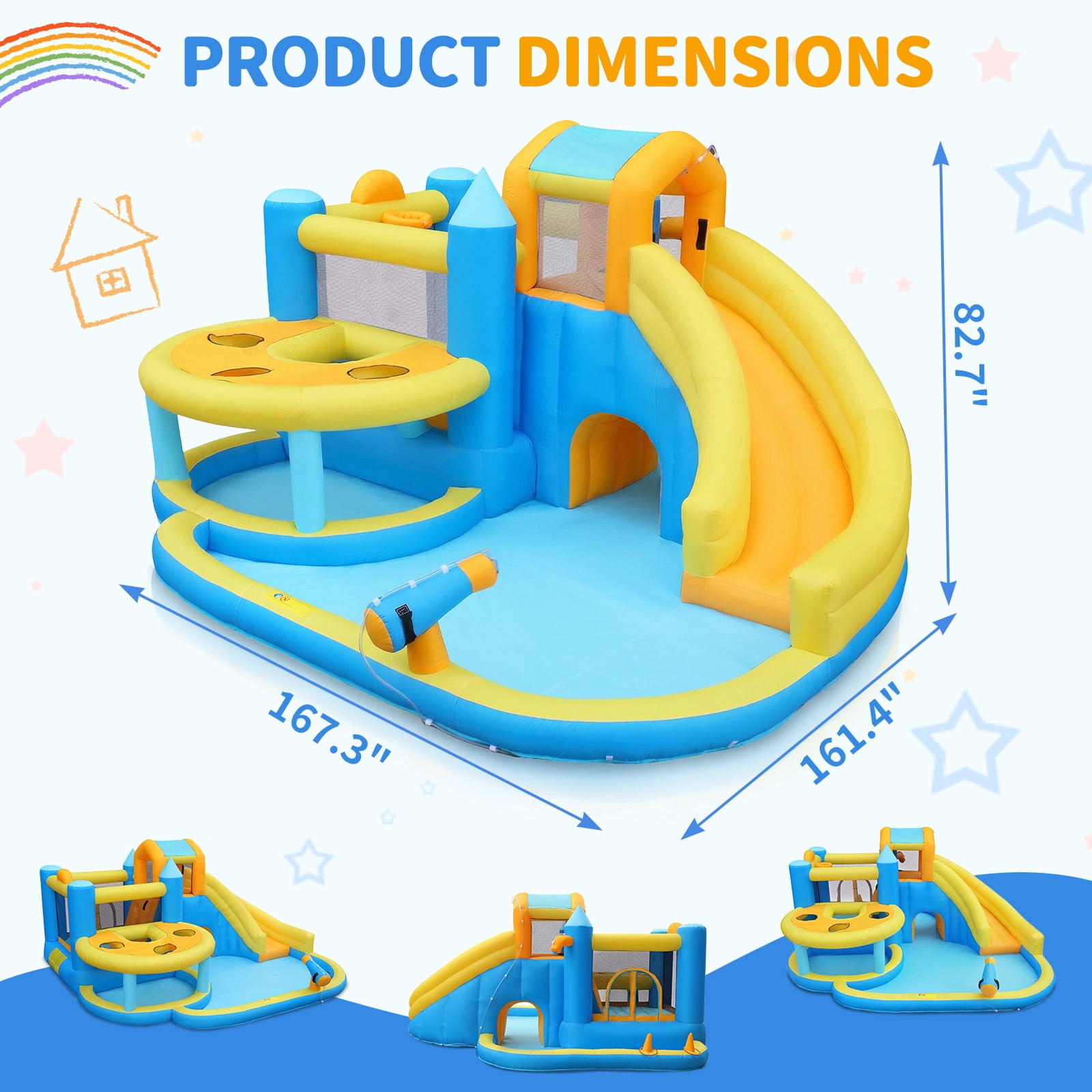 Ktaxon 10-in-1 Inflatable Water Slide Bounce House with Blower, 167" x 161" x 83", Whack-a-Mole Water Park w/ Splash Pool, Bounce Area & Crawl-Through Tunnel, Kids Backyard