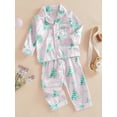 thumbnail image 3 of Suealasg Little Girl Christmas Pajama Outfits 1T 2T 3T 4T Kids Girl Fall Loungewear Snowflake Tree Print Long Sleeve Button-Down Shirt Tops+Pants Toddler Girl Christmas 2Pcs Sleepwear Set, 3 of 7