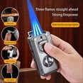 thumbnail image 2 of 5-in-1 Cigar Lighter with V-Cutter & Punch & Draw Enhancer - Triple Jet Flame Refillable Butane Torch, Perfect Gift for Men, 2 of 5