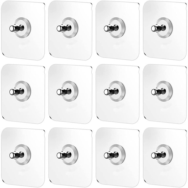 12-Set 7x7cm Tornillos adhesivos desmontables Clavos para colgar en la pared Ganchos autoadhesivos adhesivos Sin rastro Sin taladrar Tornillos autoadhesivos para baño Cocina TUNC Sencillez