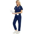 thumbnail image 3 of MLQIDK Navy Scrubs Sets for Women Plus Size Medical Scrubs Petite V Neck Yoga Scrub Pants and Tops Jogger Scrubs Nurse Uniforms Clothing Set for Women Navy XL, 3 of 7