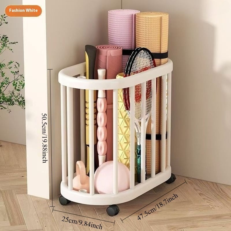 Yoga Mat Storage Racks, Sport Equipment Storage Cart, Yoga Mat Holder Storage Basket with Handle and Wheels, for Foam Roller Yoga Block Resistance Bands