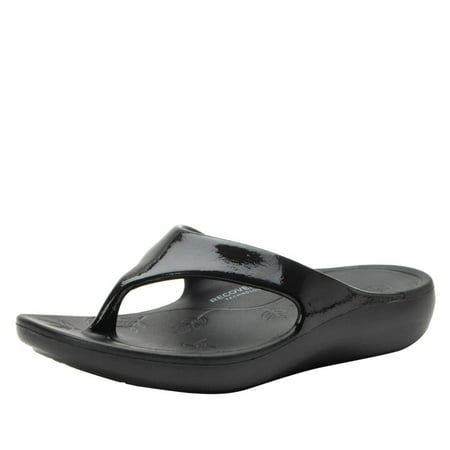 

Alegria Womens Ode Flip Flop Thongs Summer Slip On - Black Gloss
