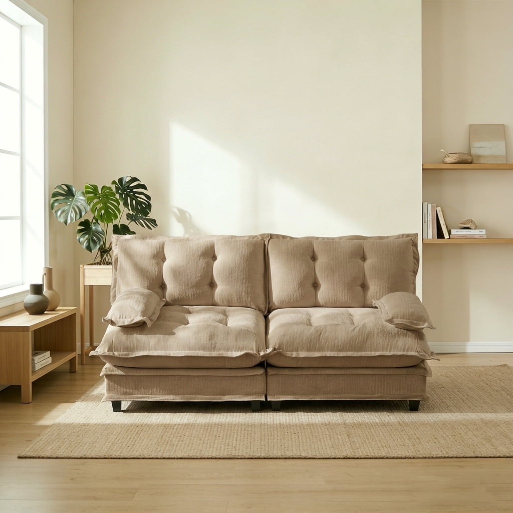AISWORD 77" Sleeper Modular Sectional Cloud Sofa with 2 Ottomans, Chenille Fabric Deep Seat Couch with Lattice Decored Cushions