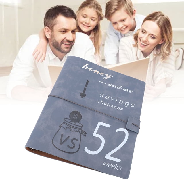 Premium Leather 52 Week Challenge Book, Cash Envelopes Transparent PP Film Money Saving Planner Book for Couples, Families