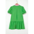 thumbnail image 3 of Women's Bright Green Color Block Mini Dress – Casual Summer Style with Ruffle Hem and Puff Sleeves, XL, 3 of 10