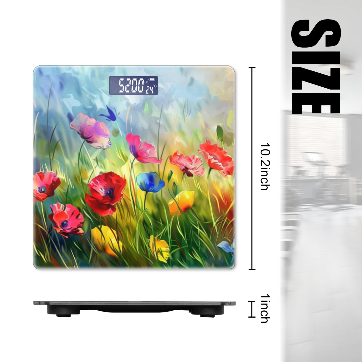 Bathroom Scale, Highly Accurate Digital Body Scale,Precisely Measures Weight up to 400 lbs-Colorful Wildflowers In The Meadow In The Style Of Digital Art