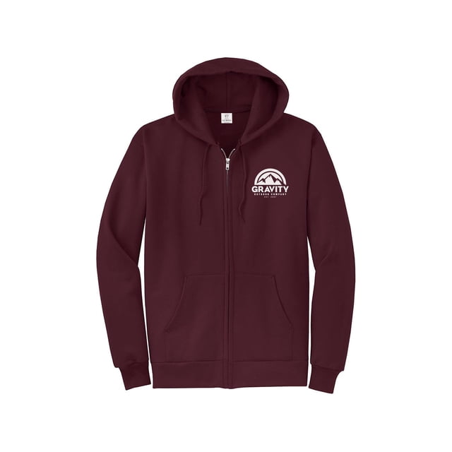 Gravity Outdoor Co. Zip-Up Hoodie - Maroon - White Logo - X-Large