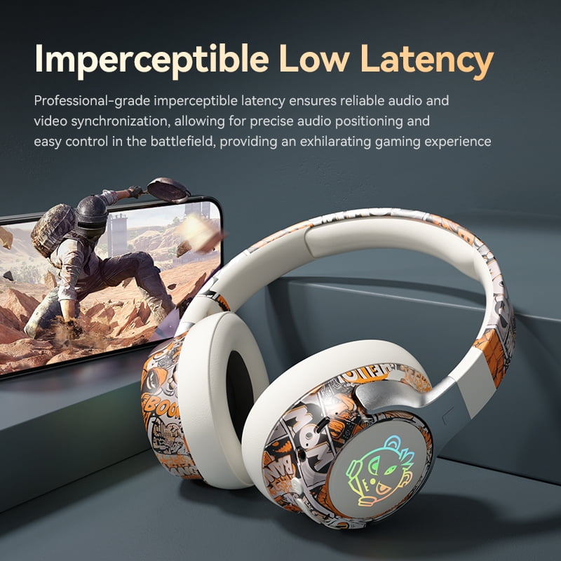 CobraStrike Foldable Bluetooth Headphones with Microphone, Hi-Fi Stereo Over-Ear Wireless Headsets, RGB Lights, Low Latency Game Mode for Boys and Girls