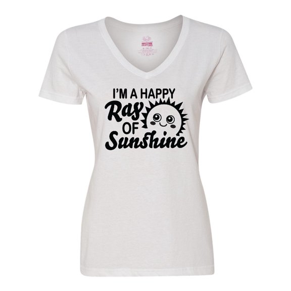 Inktastic Im a Happy Ray of Sunshine with Happy Sun Women's V-Neck T-Shirt