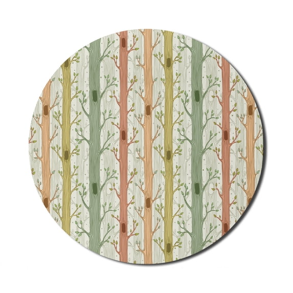 Forest Mouse Pad for Computers, Bird Nest in Trees Blossom Leaves Earthy Tones Cartoon Like Illustration, Round Non-Slip Thick Rubber Modern Mousepad, 8" Round, Ivory and Multicolor, by Ambesonne