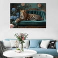 thumbnail image 3 of Mudket Leopard on Carved Green Sofa with Blue Hydrangea Canvas Wall Art, French Luxury Canvas Art for Living Room Bedroom Print for Home Decor , Framed Ready to Hang - 12"L x 8"W, 3 of 9