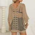 thumbnail image 4 of USSUMA Cover Ups for Swimwear Women Casual Short Sleeve Breathable Blouse Tunic Hollow Out Valentine's Day loose casual Shirt tops Women's Swimsuits for Dating Walking Athletic Fit Khaki, 4 of 4
