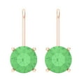 thumbnail image 3 of 3 ct Lever-Back Drop Dangle Earrings for Women | 7.5mm Round Cut Simulated Green Diamond | 18K Rose Gold, 3 of 5